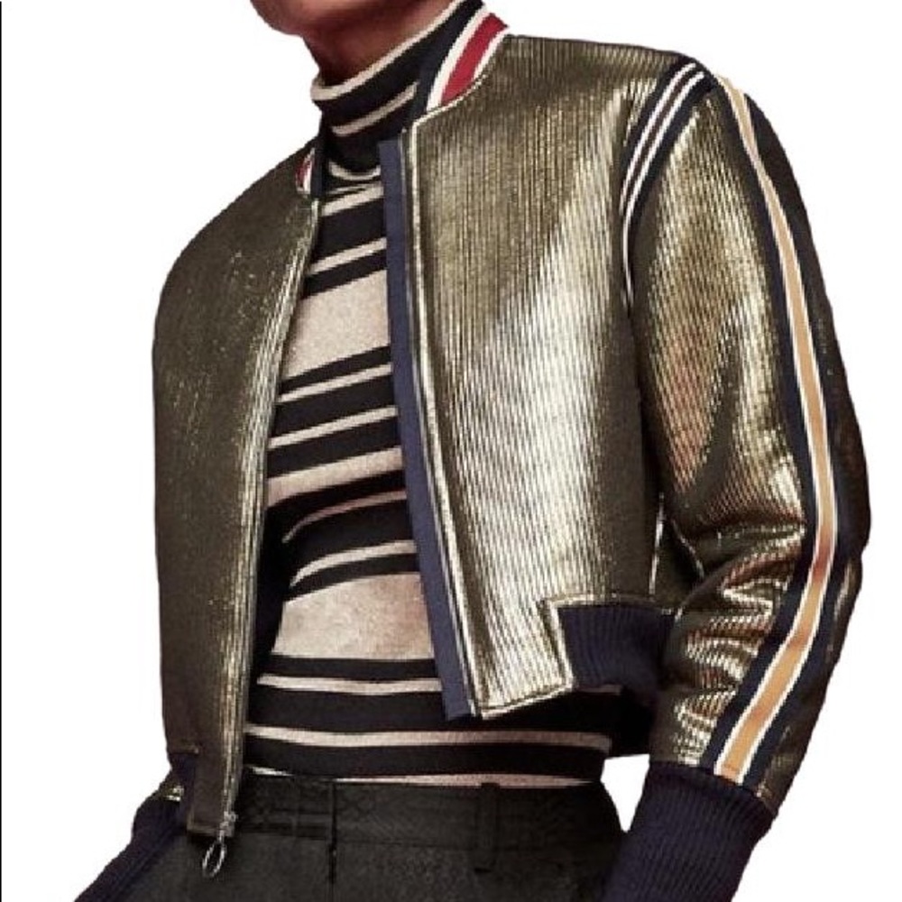 BCBGMaxazria “Andreas” Gold Bomber Jacket